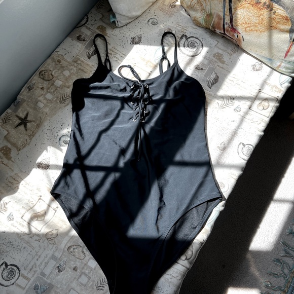 Other - Large one piece swimsuit, black tie up at the bodice no cups